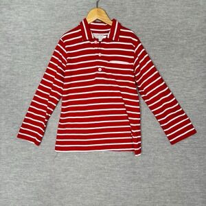 LITTLE ENGLISH Striped Knit Polo Shirt Boys Size 5‎ Red White Long Sleeve